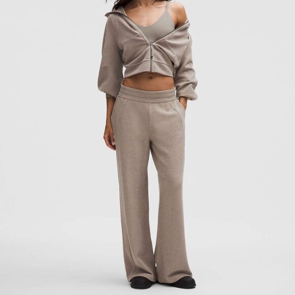 Lululemon Scuba Mid-Rise Wide-Leg Pant Waffle- Heathered Warm Ash Grey - Small P - Picture 1 of 14